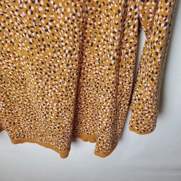 J. Jill Polka Dot Scoop Neck 3/4 Sleeve Shirt Tan Pink Black Size Large - Picture 6 of 8